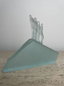 Lalique Style Frosted Glass Modern Art Figural People on the Edge Sculpture - Picture 1 of 9
