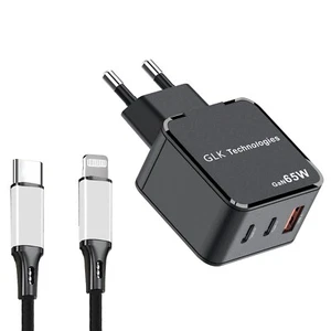 GLK Ladegerät 65W USB Typ C / USB Schnell Schwarz mit Ladekabel Apple Iphone - Bild 1 von 7