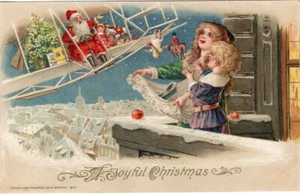 WINSCH WEIHNACHTSPOSTKARTE, WEIHNACHTSMANN AUF ZEPPELIN, COPYRIGHT 1913. - Bild 1 von 2