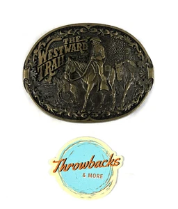 Award Design Medals Belt buckle The Westward Trail VTG 1980's Solid Brass Cowboy - Picture 1 of 5