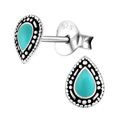 925 ECHT SILBER *** Winzig kleine Türkis Ohrstecker Tropfen 6 mm - Bild 1 von 4