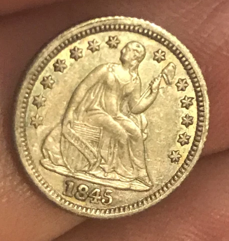 1845  seated Liberty half dime  , nice AU / unc Cover
