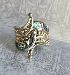 Rare Vintage Silver Abalone Hinged Cuff | Handmade - Stamped - Picture 1 of 10