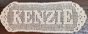 Handmade Crocheted KENZIE Name Doily Beige color, Heirloom 18" x 6 1/2 ".  - Picture 1 of 3