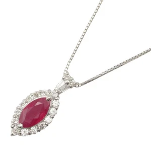 JOYERÍA Rubí Diamante Collar Pt900 Platino Rojo Usado Mujer Colgante - Imagen 1 de 6