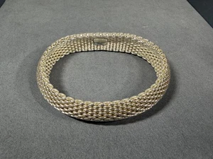 Bracciale Flessibile 7,75" Grande Tiffany & Co Argento Somerset Maglia Tessuto - Foto 1 di 11
