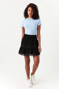 Black Crochet Shirred Mini Skirt - Picture 1 of 8