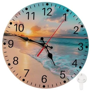 Round Wall Clock Non-Ticking Silent Battery Operated Clock 12 12" Sea Beach - Picture 1 of 7