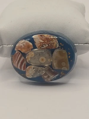 Broche grande de ágatas en resina azul piedras preciosas de ágata Foto 1 de 4