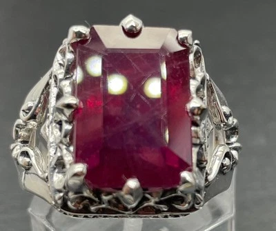 15.64 CT MINED RED RUBY .925 STERLING SILVER MENS RETRO RING SZ 11.5, 13GR USA - Image 1 of 4