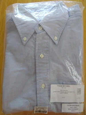 NWOT Thom Browne Blue Oxford Button Down Grosgrain Sleeve Stripes TB2 15-33 - Image 1 of 4