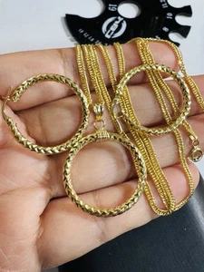 18K 750 Real Fine Gold Hoop Loop Earring Necklace 15.6/16” Inch Long 5.5g 2.2mm - Picture 1 of 24