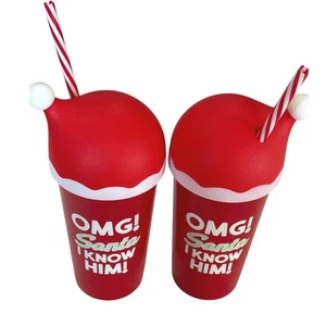 Juego de 2 "OMG! Santa I Know Him" Festivo Navidad Sombrero Rojo Tazas con Pajitas 16 OZ - Imagen 1 de 14