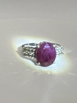 5.50CT OVAL INDIAN RUBY WITH 0.79CTW WHITE ZIRCON RHODIUM OVER STERLING SILVER - Image 1 of 4