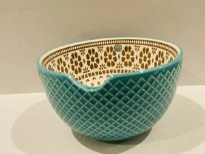 Türkis Keramik Nudel Schüssel mit Textur außen, Stäbchen Halter, schneller Versand - Bild 1 von 6