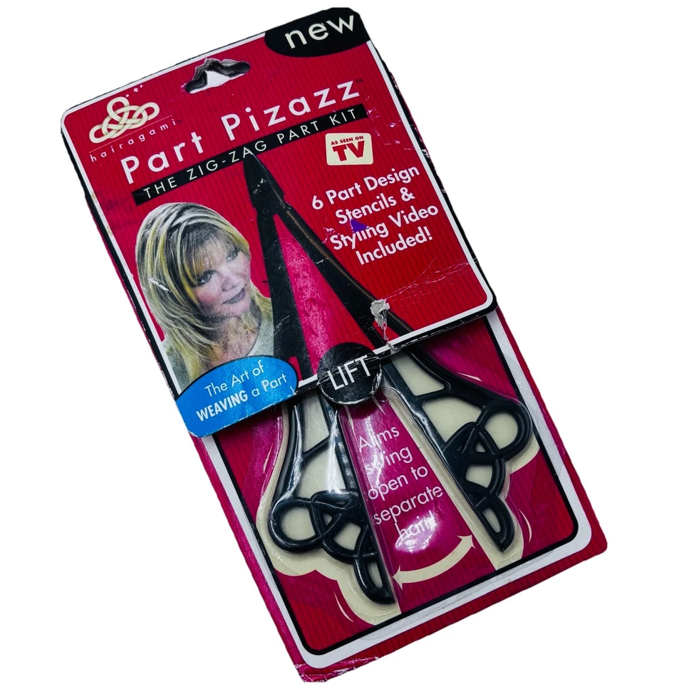 Part Pizazz Hairagami Zig Zag Part Kit Design 6 Stencils w. Video Vtg Y2K 2001 - Image 1 of 4