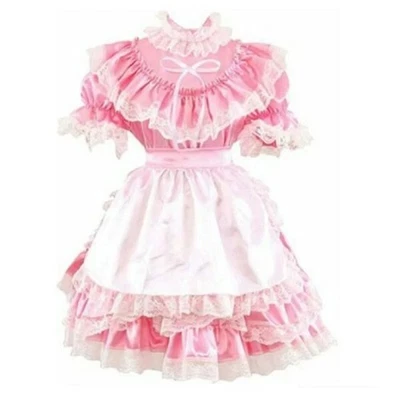 Anime Lolita girl sissy maid Pink Satin Fancy Dress Cosplay Costume Tailor-made - Image 1 of 3