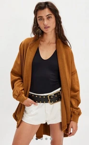 Free People Boothbay Sweatshirt Frottee offen zum Binden Oversize goldbraun M Neu mit Etikett - Bild 1 von 7