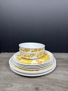 Corning Centura Summerhill 4 Speiseteller 4 Salatteller 2 Schüsseln Vintage 70’er - Bild 1 von 9