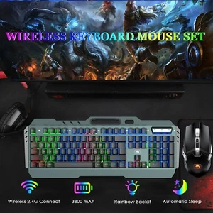 Wireless Rechargeable Gaming Keyboard Mouse Set Computer Full-Size Keyboard 2.4G - Picture 1 of 8