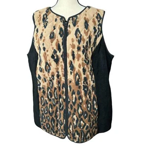 Bob Mackie Fleece Vest in Brown and Black Leopard Print Size 1X - Picture 1 of 6