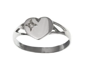 Silver Signet Ring Ladies Signet Ring Heart Signet Ring With Stone - Picture 1 of 1