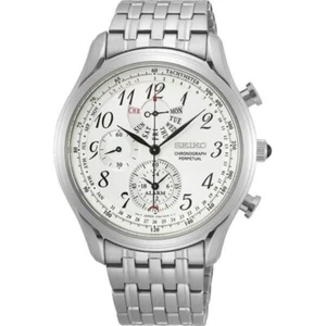 SEIKO Chronograph Perpetual SPC251P1 Quartz Watch White Tachymeter Alarm Steel - Picture 1 of 1