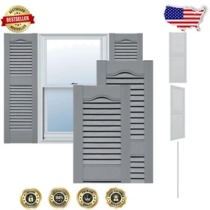 Elegant 14.5"W x 48"H Vinyl Louver Shutters, Waterproof & Fade Resistant - Picture 1 of 11