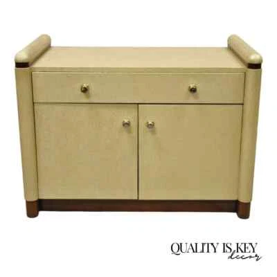 Mesita de noche Ernest C Masi dorado rafia estilo Art Deco Foto 1 de 4