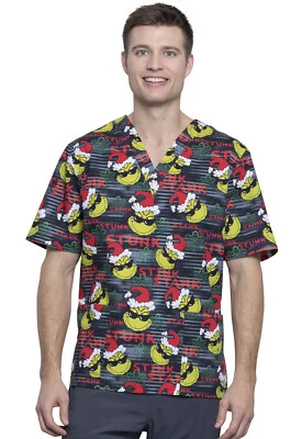 Dr. Seuss Cherokee Tooniforms Christmas Unisex V Neck Top TF606 SEIN - Image 1 of 4