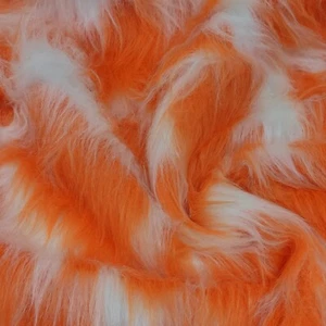 Long Haired Faux Fur Fabric - Tango/White - AC 356 / YF54 - Picture 1 of 3