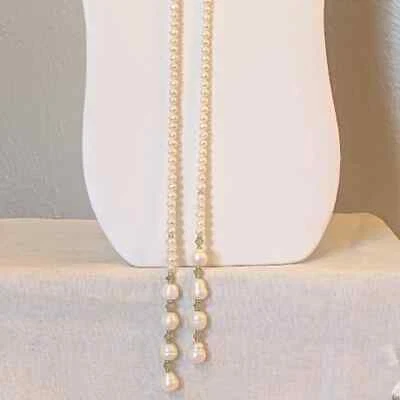Collar Lariat Peridoto Perlas Genuinas 39" Largo Foto 1 de 4