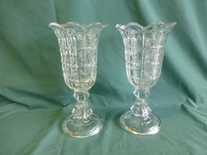 Heavy Flint Block With Thumbprint Early American Pattern Glass Pair of Vases - Picture 1 of 7