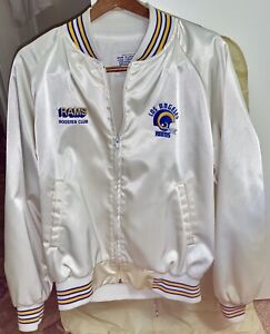 Vintage LA RAMS Booster Club White Satin Lg Custom Jacket *NEW: Ring Added LOOK*