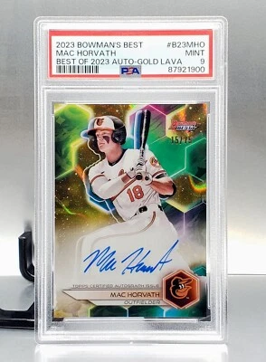 Mac Horvath 2023 Bowman's Best GOLD LAVA REFRACTOR RC #SN /75 AUTO (PSA MINT 9) - Image 1 of 4