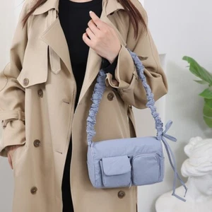 Pleated Strap Shoulder Bag Solid Color Boston Tote Bag - Picture 1 of 15
