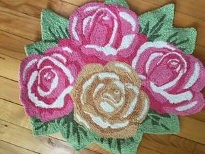 Pastel Flowers Rose Shower Curtain Commode Set Victorian Rose Shaped Accent Rug - Picture 1 of 7