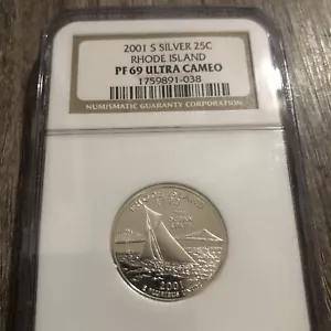 2001 S Rhode Island SILVER Quarter NGC PF 69 Ultra Cameo ~~ Excellent specimen - Picture 1 of 2