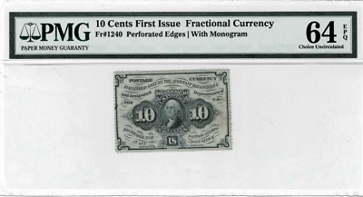 10 cent Fractional Currency-fr.1240-First Issue(Perforated Edges)-PMG UNC 64 EPQ - Image 1 of 4