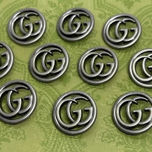 SET OF 10 GUCCI GUNMETAL BUTTONS GG LOGO VINTAGE SILVER METAL ROUND 23MM - Picture 1 of 8