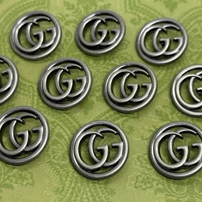 SET OF 10 GUCCI GUNMETAL BUTTONS GG LOGO VINTAGE SILVER METAL ROUND 23MM - Image 1 of 4