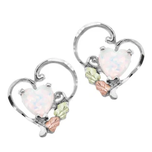 Landstroms Black Hills Silver Freeform Heart Earrings with Lab-CreatedOpal Heart - Picture 1 of 1