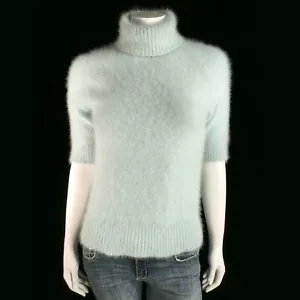 70% Angora Fuzzy THE LIMITED Blue Short Sleeve Turtleneck Sweater 30 in bust - Picture 1 of 8
