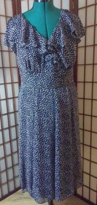 ADRIANNA PAPELL DRESS BLUE W WHITE POLKA DOTS RUFFLED COLLAR SIZE WOMANS 14W - Image 1 of 4