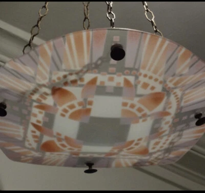 Abajur de teto francês antigo pintado art déco - Imagem 1 de 4