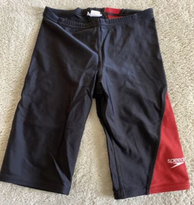 Speedo PowerFlex Eco Boys Black Red Jammer Drawstring Swim Shorts Size 26 - Picture 1 of 8
