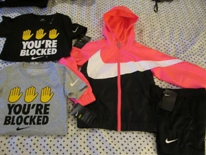 NEW Boys NIKE 4Pc OUTFIT Blk/Wht/Pink Windbreaker+Blk Shorts+Blk+Gray 6FREEship - Picture 1 of 11