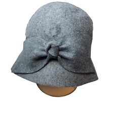Hat Attack Grey Cloche Hat Large Bow Brown Ribbon New