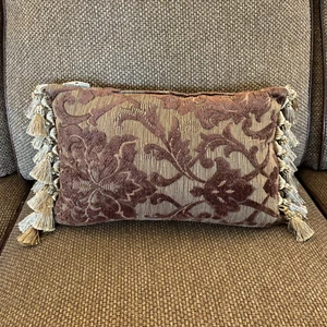 Canaan Co. Decorative Lumbar Pillow Floral Chenille Brocade Burgundy Brown Gold - Picture 1 of 12