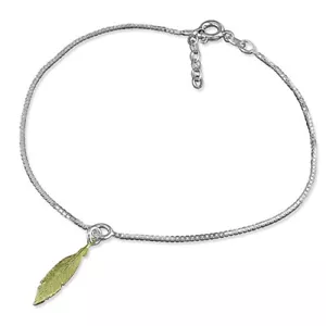 9.5"-10.5" Sterling Silver Box Chain Anklet with Gold Plated Feather Charm 2.2g - Picture 1 of 1